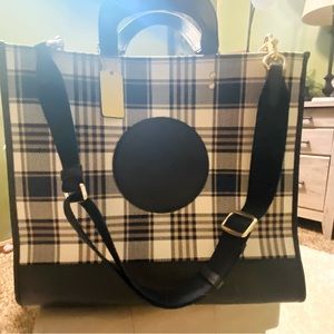 Coach tote. Brand new. Navy Blue Plaid. Super cute just never used
